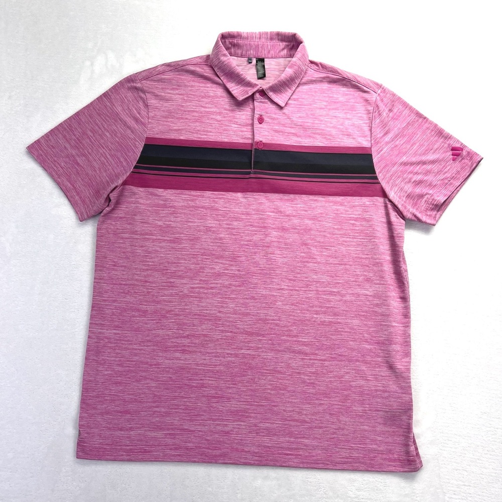 Adidas Golf Polo Mens Large Pink Space‎ Dye Striped Performance Short Sleeve